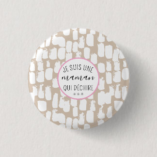 Minimalistisch abstract beige en wit motief ronde button 3,2 cm