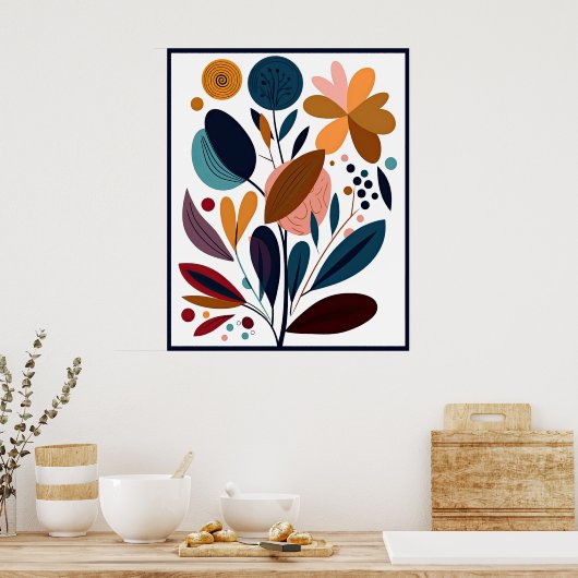 Minimalistisch Abstract Boho Floral Poster (Keuken)