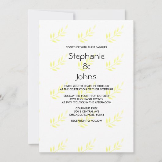 Minimalistisch Abstract geel blad Artsy bruiloft Kaart (Voorkant)