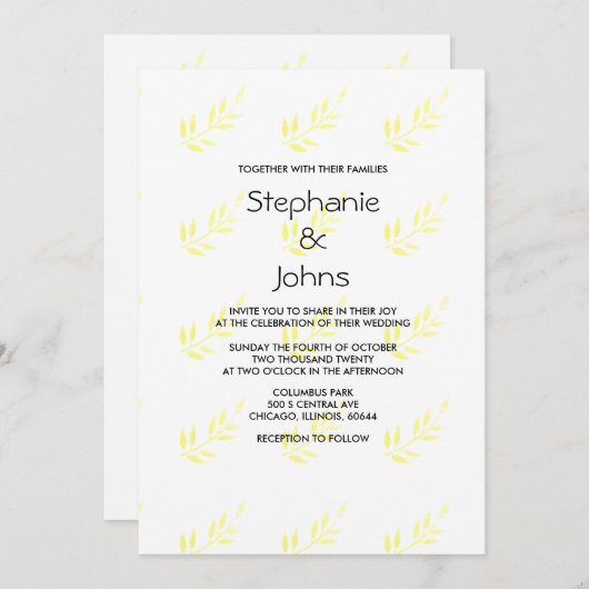 Minimalistisch Abstract geel blad Artsy bruiloft Kaart (Voorkant / Achterkant)