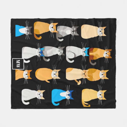 Minimalistisch abstract kattencollagemonogram fleece deken (Voorkant (Horizontaal))