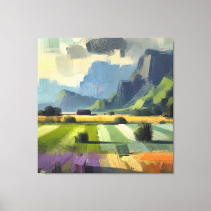 Minimalistisch Abstract landschap met Oranje wolke Canvas Afdruk