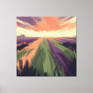 Minimalistisch abstract landschap met oranje zonso canvas afdruk