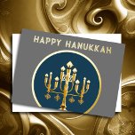 Minimalistisch Abstract modern Menorah Chanoeka Folie Feestdagenkaart<br><div class="desc">Minimalistisch Modern Menorah Chanoeka Gold Blue</div>