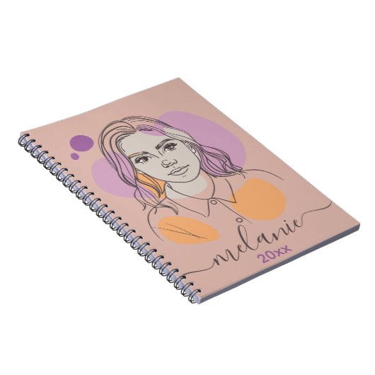 Minimalistisch Abstract Portret Aangepast Monogram Notitieboek (Rechterzijde)