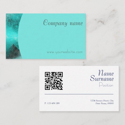 Minimalistisch abstract QR turquoise Visitekaartje (Voorkant / Achterkant)