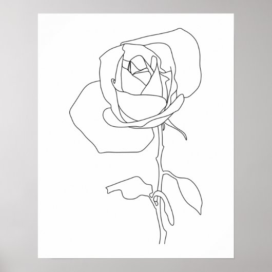 Minimalistisch Abstract Roos Line Art Poster (Voorkant)
