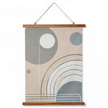 Minimalistisch Abstract wandtapijt met houten bove