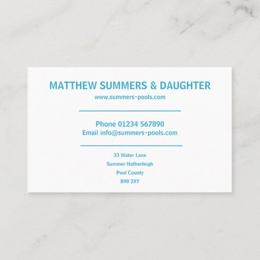 Minimalistisch Abstract zwembad Water rimpelt Ocea Visitekaartje (Achterkant)