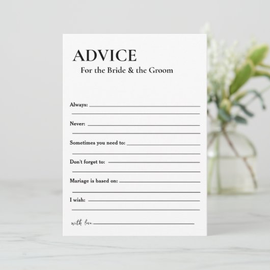 Minimalistisch advies voor de bruid en de bruidego kaart (Staand voorkant)