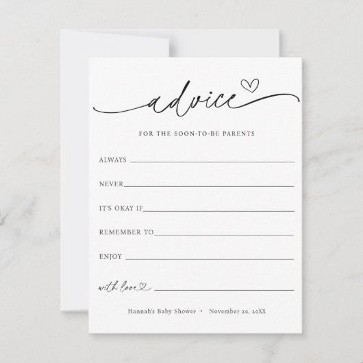 Minimalistisch advies voor de Ouders Baby shower K Kaart (Voorkant)