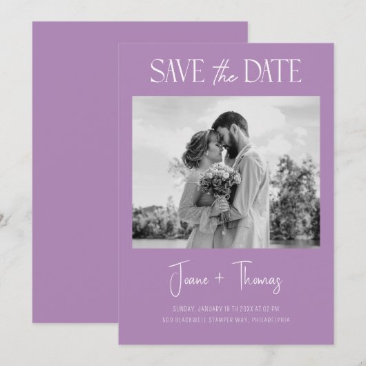 Minimalistisch Afrikaans Violet Save the Date Wedd Kaart (Voorkant / Achterkant)