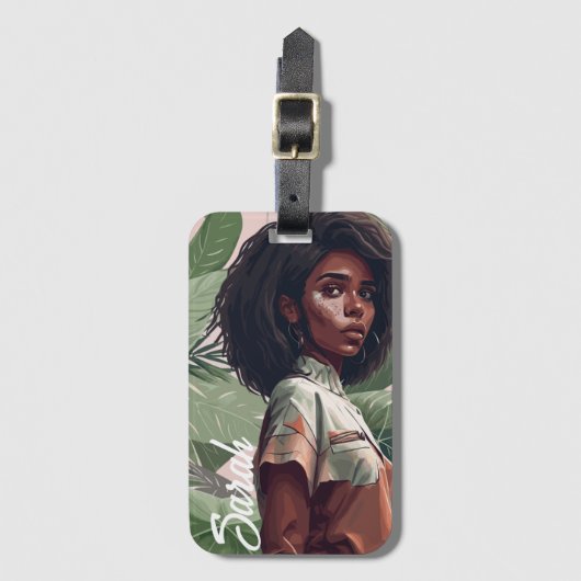 Minimalistisch Afro Black Girl met tropische blade Bagagelabel (Voorkant (verticaal))
