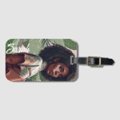 Minimalistisch Afro Black Girl met tropische blade Bagagelabel (Voorkant (horizontaal))