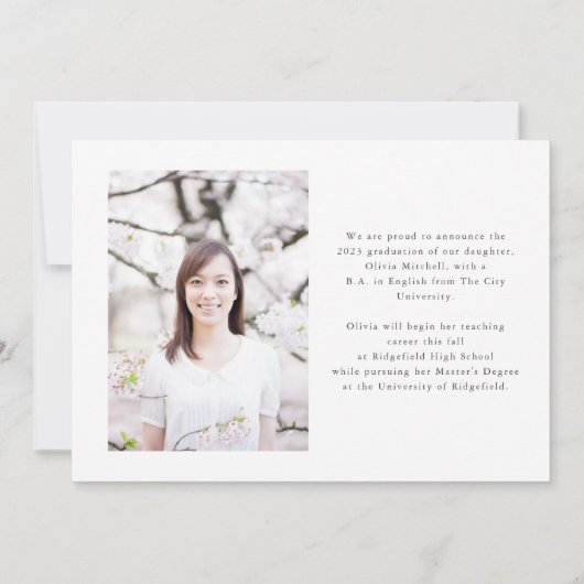 Minimalistisch Afstudeerder | Eenvoudig foto Afstu Aankondiging (Achterkant)