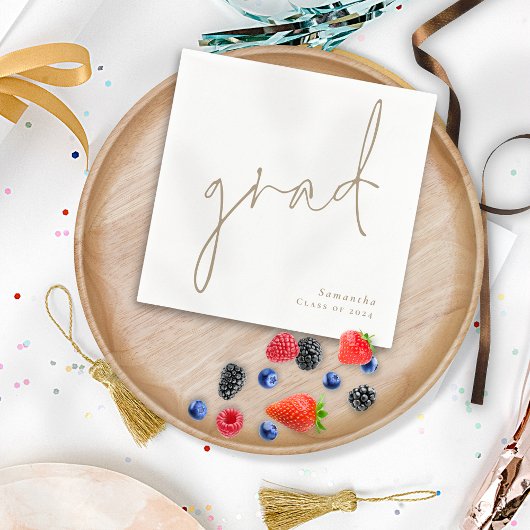 Minimalistisch Afstudeerder Gold Script Naam Jaar  Servet