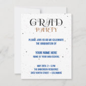 Minimalistisch Afstudeerder Party Blue Black & Whi RSVP Kaartje (Voorkant)