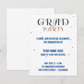 Minimalistisch Afstudeerder Party Blue Black & Whi RSVP Kaartje (Voorkant / Achterkant)
