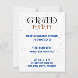 Minimalistisch Afstudeerder Party Blue Black & Whi RSVP Kaartje