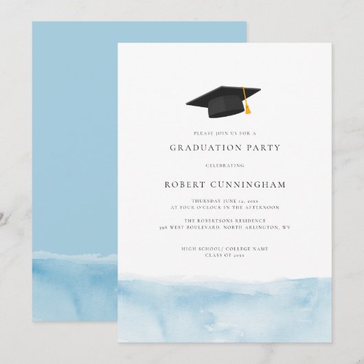 Minimalistisch Afstuderen 2024 Waterverf Afstudeer Kaart (Voorkant / Achterkant)