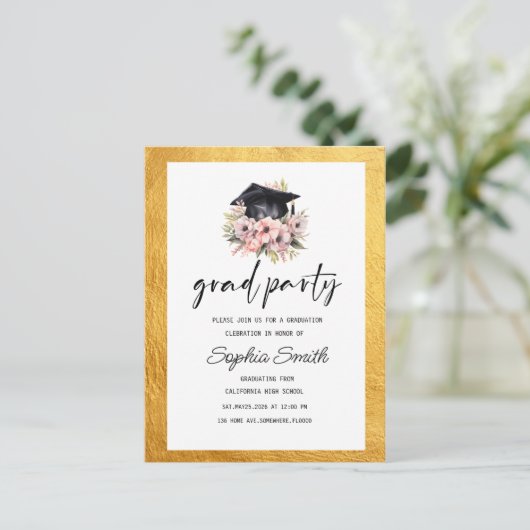 Minimalistisch Afstuderen, Elegant goud Briefkaart (Staand voorkant)