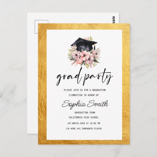 Minimalistisch Afstuderen, Elegant goud Briefkaart (Voorkant / Achterkant)