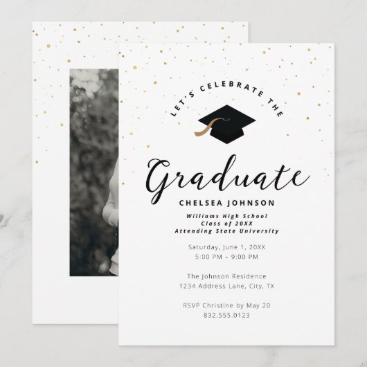 Minimalistisch Afstuderen Faux Gold Glitter Kaart (Voorkant / Achterkant)