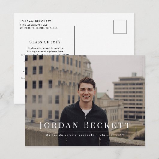 Minimalistisch Afstuderen Fotoaankondiging Aankondigingskaart (Voorkant / Achterkant)