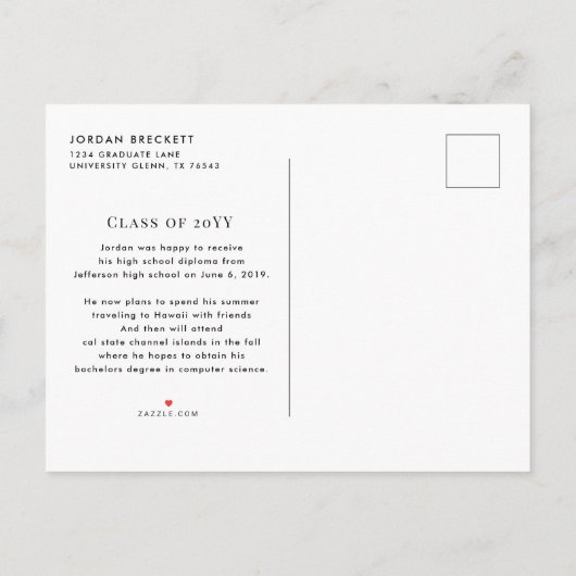 Minimalistisch Afstuderen Fotoaankondiging Aankondigingskaart (Achterkant)