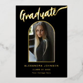 Minimalistisch Afstuderen fotoscript zwart en goud Folie Uitnodiging (Voorkant)