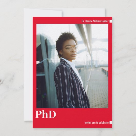 Minimalistisch Afstuderen met rode foto PhD Kaart (Voorkant)