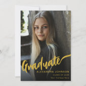 Minimalistisch Afstuderen Photo Gold Script Zwart Aankondiging (Voorkant)