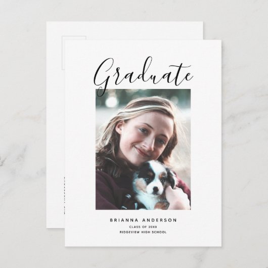 Minimalistisch Afstuderen van de Foto van het Manu Aankondigingskaart (Voorkant / Achterkant)