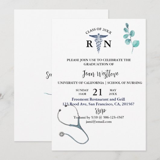 Minimalistisch Afstuderen van de verpleegschool Kaart (Voorkant / Achterkant)