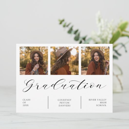 Minimalistisch Afstuderen van het Collage 3 Foto's Kaart (Staand voorkant)
