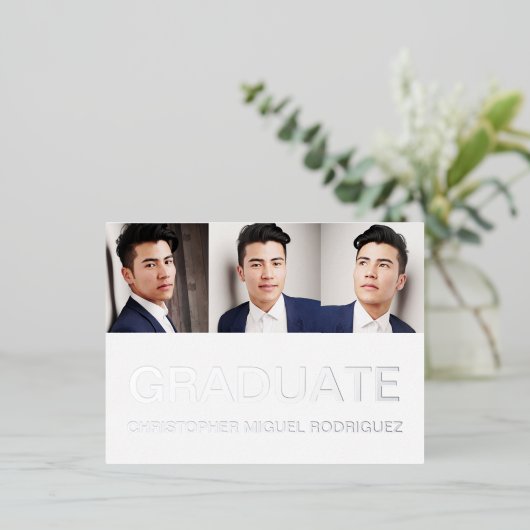 Minimalistisch Afstuderen voor fotocollage Folie Uitnodiging Briefkaart (Staand Voorkant)