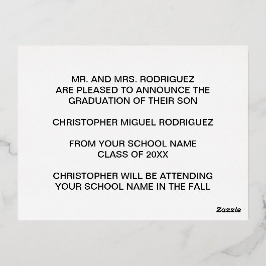 Minimalistisch Afstuderen voor fotocollage Folie Uitnodiging Briefkaart (Achterkant)