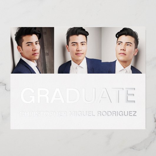Minimalistisch Afstuderen voor fotocollage Folie Uitnodiging Briefkaart (Voorkant)