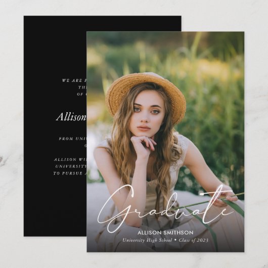 Minimalistisch Afstuderen zwart fotowit Aankondiging (Voorkant / Achterkant)