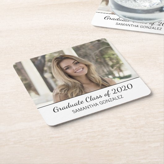 Minimalistisch Afstuderen zwart fotowit Kartonnen Onderzetters (Schuin)