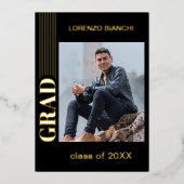 Minimalistisch Afstuderen zwarte goudolie - aankon Folie Uitnodiging (Voorkant)