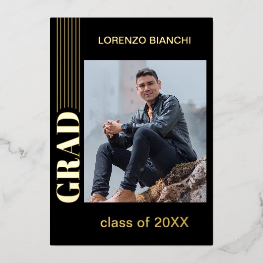 Minimalistisch Afstuderen zwarte goudolie - aankon Folie Uitnodiging (Voorkant)