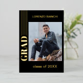 Minimalistisch Afstuderen zwarte goudolie - aankon Folie Uitnodiging (Staand Voorkant)