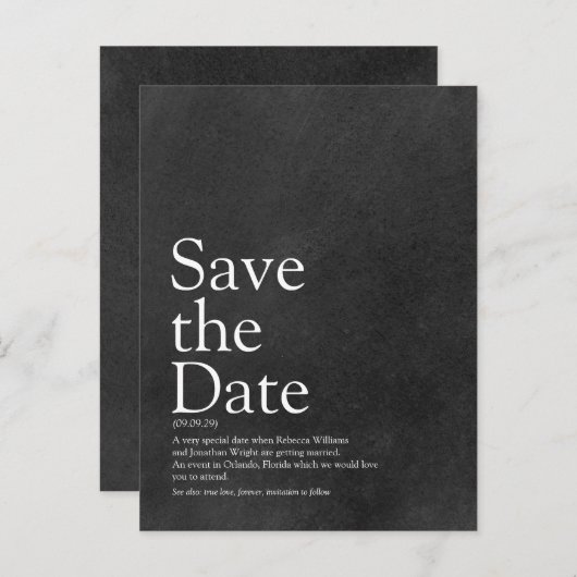 Minimalistisch alkboard Opslaan datumdefinitie Aankondigingskaart (Voorkant / Achterkant)