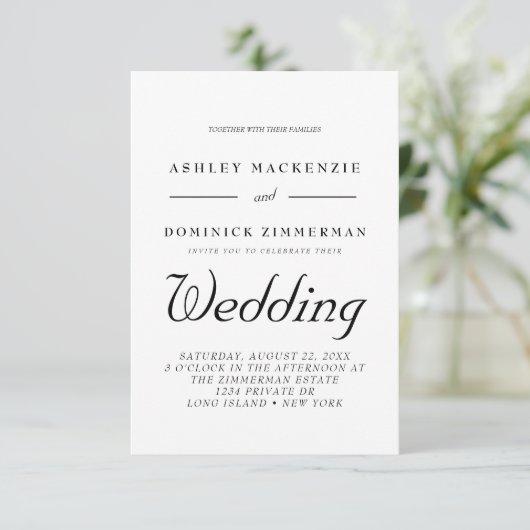 Minimalistisch alles in één moderne bruiloft kaart (Staand voorkant)