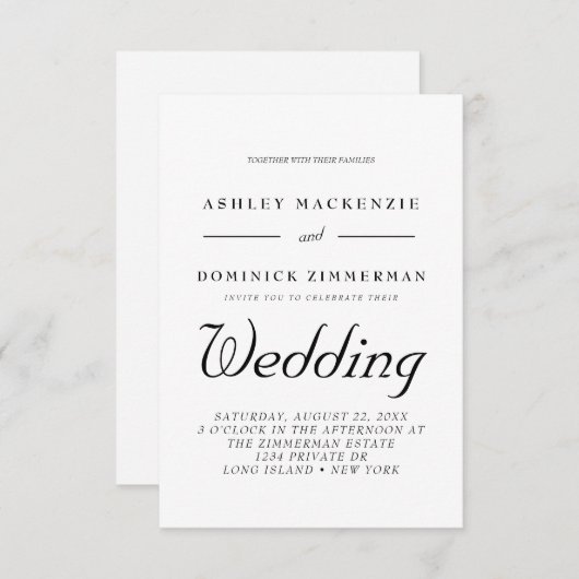 Minimalistisch alles in één moderne bruiloft kaart (Voorkant / Achterkant)