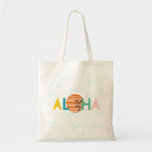 Minimalistisch "Aloha" zonnestelsel en palmboom gr Tote Bag (Voorkant)