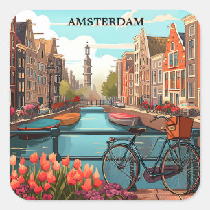 Minimalistisch Amsterdam Holland Gracht Uitzicht V Vierkante Sticker