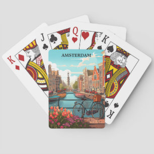 Minimalistisch Amsterdam Holland Kanaalzicht Vinta Pokerkaarten