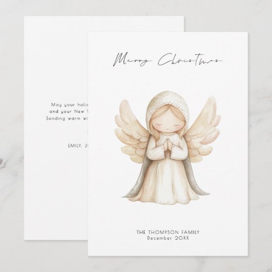 Minimalistisch Angel Script Vrolijk kerstfeest Feestdagenkaart (Voorkant / Achterkant)
